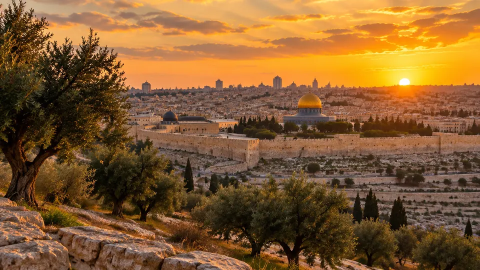 Jerusalén al atardecer vista desde el monte de los Olivos